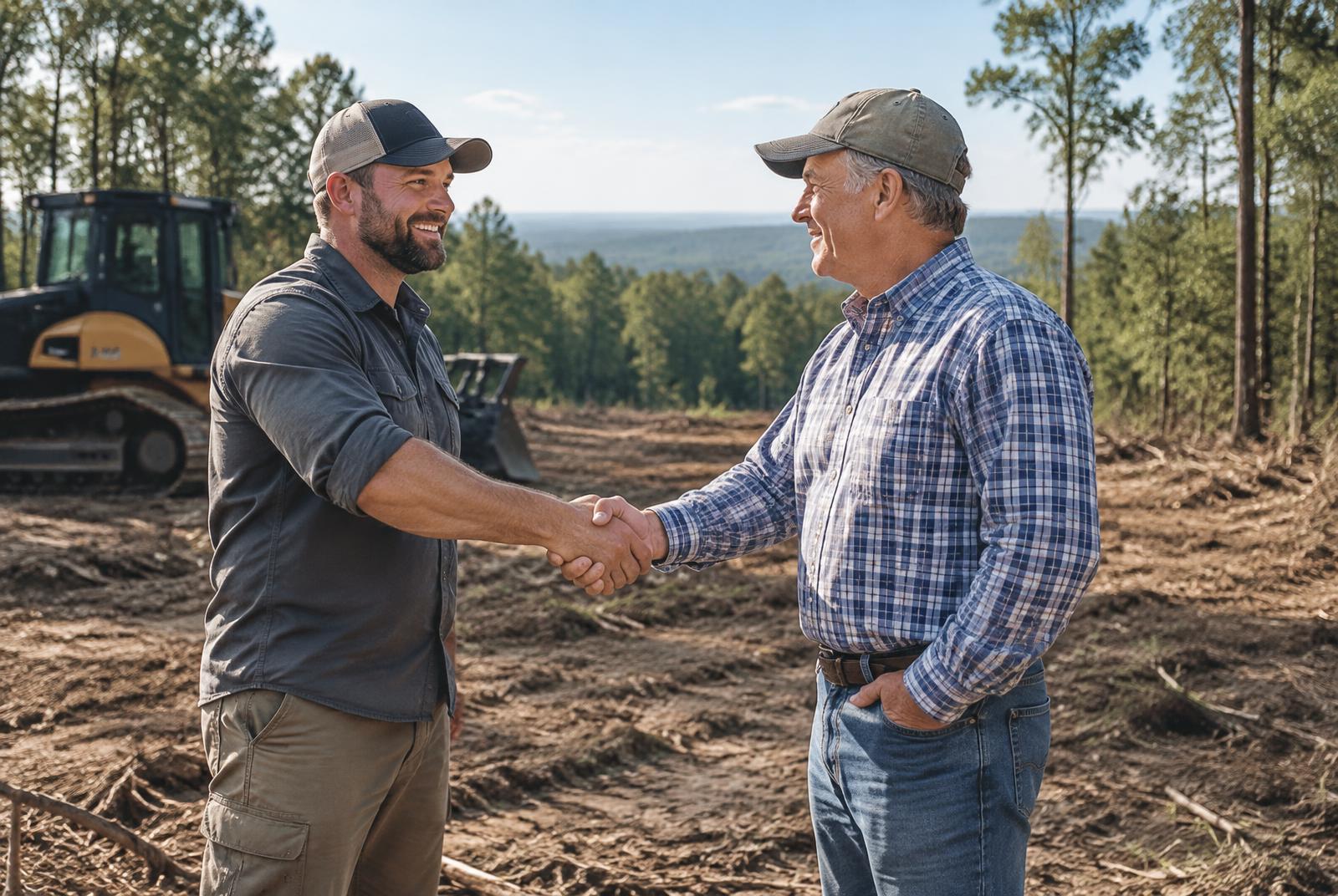 Contractor meeting a property owner after a land clearing project